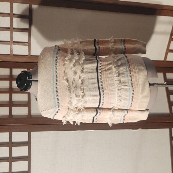 LOFT Fringe Striped White Sweater Sz M - Picture 1 of 10